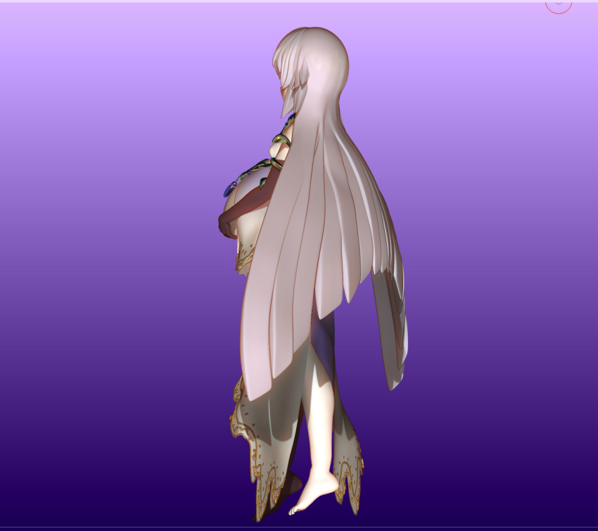 1girl 3d artistic_error asymmetrical_legwear bad_id bad_twitter_id black_gloves black_socks blue_skirt breasts covered_erect_nipples empty_eyes full_body gloves gradient_background grimms_notes gyouza_aquarium holding_stomach long_hair magic magic_mirror_(grimms_notes) open_mouth pregnant purple_background purple_eyes purple_hair skirt socks solo white_socks