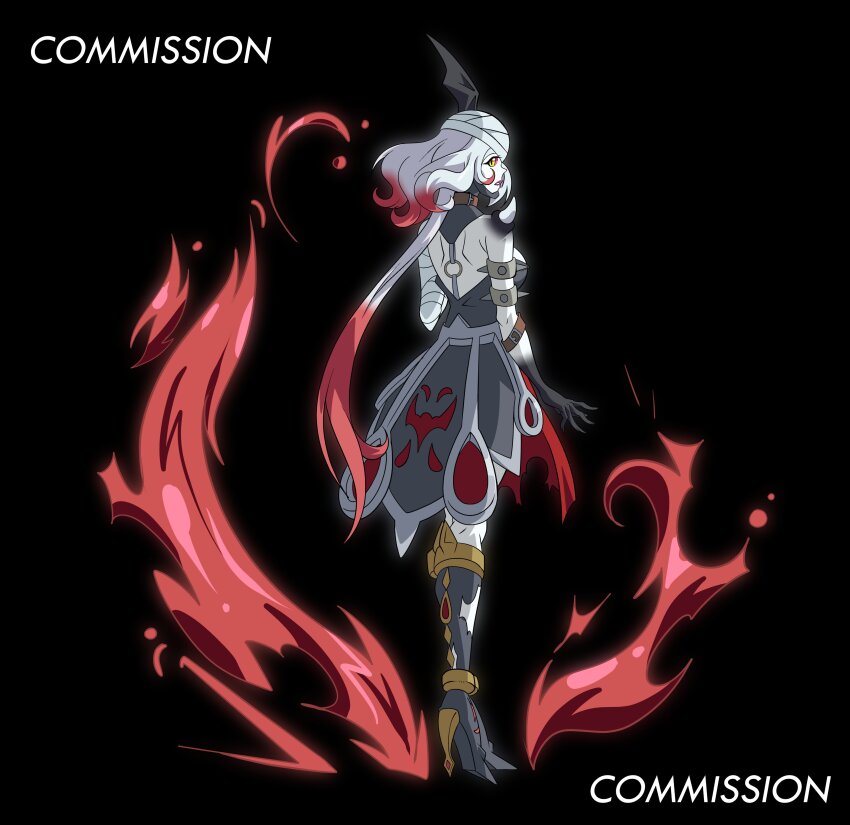 1girl absurdres armor digimon digimon_(creature) female_focus fire high_heels highres officialseraphimon oridigi original solo wings