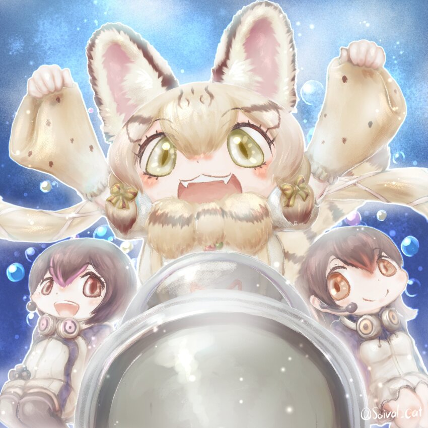 3girls animal_ears black_hair bow bowtie brown_eyes cat_ears cat_girl cat_tail extra_ears gentoo_penguin_(kemono_friends) geoffroy&#039;s_cat_(kemono_friends) green_eyes grey_hair headphones highres hood hoodie humboldt_penguin_(kemono_friends) kemono_friends kemono_friends_v_project long_hair looking_at_viewer microphone multiple_girls penguin_girl ribbon saival_cat shirt short_hair simple_background skirt suspenders tail thighhighs twintails virtual_youtuber zipper