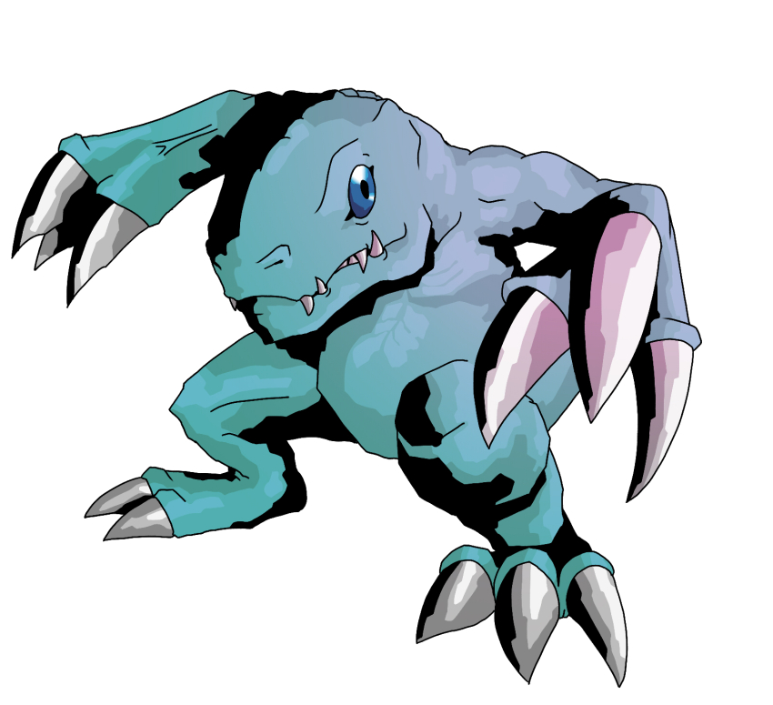blue_eyes claws digimon digimon_(creature) highres sharp_teeth solo teeth yukiagumon
