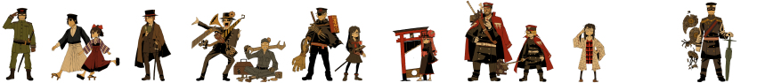 4girls 6+boys @_@ absurdres adjusting_eyewear armband armor ascot bad_id bad_pixiv_id bags_under_eyes barefoot baseball_cap beard belt black_hair black_legwear blade blonde_hair blush book boots bow brown_eyes brown_hair cable cane cape carrying cigarette clenched_hand clenched_teeth coat collarbone crane_(machine) crossed_legs dress_shirt drooling eyepatch facial_hair flower formal_clothes gatling_gun gears geta glasses gloves grey_hair guillotine gun hair_bow hair_ribbon hakama hakama_skirt hand_on_own_hip handgun hat highres hip_focus holding hook jacket japanese_clothes katana kimono lace-up_boots light_smile lighter long_hair long_image magatama mechanical_arms meiji_schoolgirl_uniform messy_hair military military_uniform multiple_boys multiple_girls mustache necktie obi ofuda open_book open_mouth original outstretched_arm outstretched_hand pauldrons phonograph pink_hair pistol pocket pointing razor red_eyes ribbon rising_sun_flag robe saliva salute sam_browne_belt sandals sash scar school_uniform screw serafuku shadow shirt shoes short_hair shoulder_armor shoulder_pads single_mechanical_arm sitting skirt slippers smile smoke smoking sneakers sparkle sparkling_eyes standing stitches striped suit sunburst sweat swept_bangs sword teeth thighhighs toolbox top_hat torii walking weapon white_legwear wide-eyed wide_image wire wrench yaza