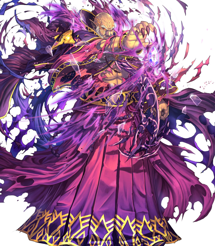 1boy aura bald beard bracelet dark-skinned_male dark_aura dark_skin dragonstone facial_hair fire_emblem fire_emblem:_mystery_of_the_emblem fire_emblem_heroes full_body highres izuka_daisuke jewelry male_focus medeus nintendo non-web_source official_art old old_man pointy_ears purple_robe red_eyes robe solo torn_clothes torn_robe transparent_background white_hair