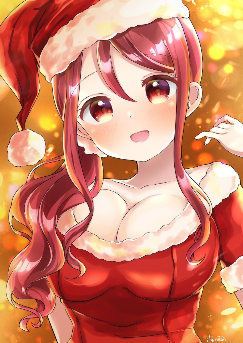 1girl breasts christmas_costume cleavage gochuumon_wa_usagi_desu_ka? hat highres natsu_megumi&#039;s_mother open_mouth santa_hat