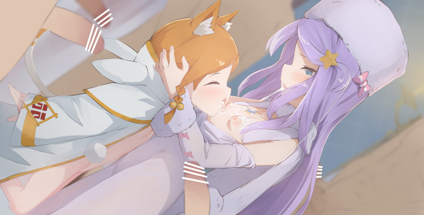 2girls 4boys absurdres age_difference anastasia_hoshin animal_ears breasts censored character_request commentary commission cum_swap english_commentary group_sex hat hetero highres loli mimi_pearlbaton multiple_boys multiple_girls nipples penis pixiv_commission purple_hair re:zero_kara_hajimeru_isekai_seikatsu recklessdraw surrounded_by_penises