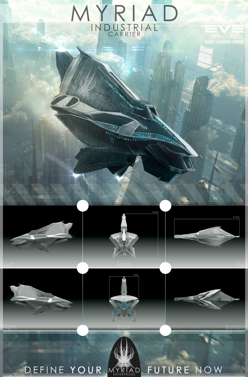 3d barcode building carrier reference_sheet city cityscape cloud commentary concept_art copyright_name day eve_online from_side glowing highres industrial_ship_(eve_online) logo motion_blur multiple_views no_humans original outdoors photoshop_(medium) realistic scenery science_fiction skyscraper spacecraft thrusters tigaer vehicle_focus zbrush_(medium)