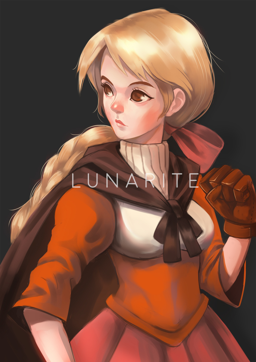 1girl alma_beoulve blonde_hair braid female_focus final_fantasy final_fantasy_tactics gloves highres red_cloak solo
