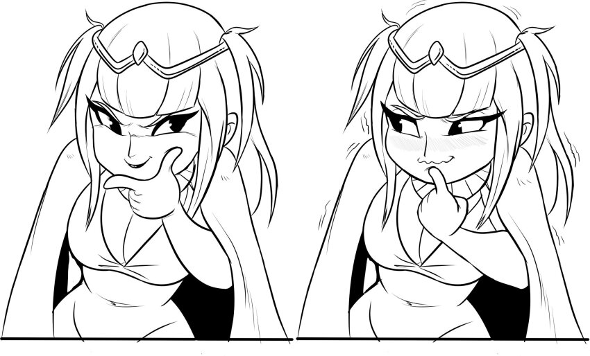 blush bodystocking breasts cape circlet cleavage cleft_of_venus fire_emblem fire_emblem_awakening hand_on_own_chin hand_on_own_face highres large_breasts navel nintendo straight_bangs straight_hair tharja_(fire_emblem)