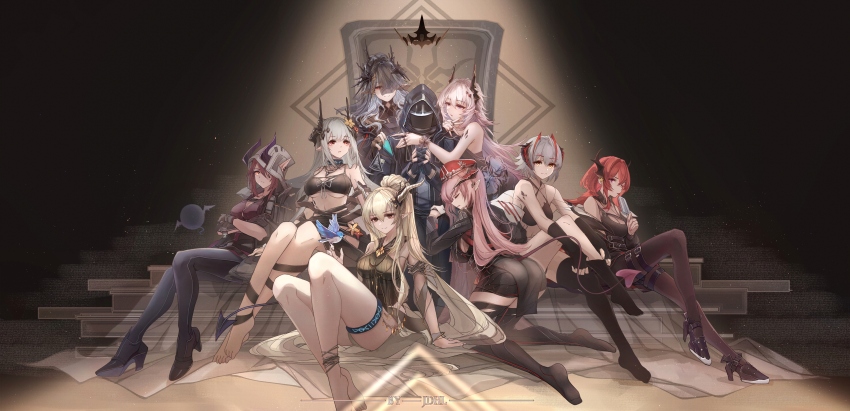 6+girls absurdly_long_hair absurdres antennae arknights barefoot bikini bird bird_on_hand black_bikini breasts casual_one-piece_swimsuit character_request demon_girl demon_horns demon_tail feet flower food grey_hair hair_flower hair_ornament highres horns ice_cream jdhlfire large_breasts long_hair medium_breasts mudrock_(arknights) mudrock_(silent_night)_(arknights) multiple_girls official_alternate_costume one-piece_swimsuit pink_hair pointy_ears ponytail purple_eyes red_hair shining_(arknights) shining_(silent_night)_(arknights) surtr_(arknights) swimsuit tail theresa_(arknights) thighs very_long_hair w_(arknights) yellow_flower