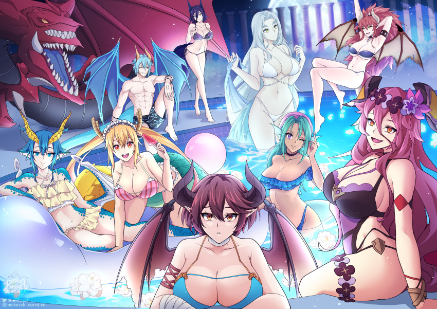 absurdres animal_ears bikini breasts crossbreed_priscilla dark_souls_(series) dragalia_lost dragon_horns dragon_tail dragon_wings fox_ears fox_tail grea_(shingeki_no_bahamut) highres horns juri_(yu_yu_hakusho) kobayashi-san_chi_no_maidragon large_breasts monster_musume_no_oisha-san mym_(dragalia_lost) original shingeki_no_bahamut skadi_dragenfelt swimsuit tail tohru_(maidragon) virtual_youtuber vshojo wings yuu_yuu_hakusho zentreya