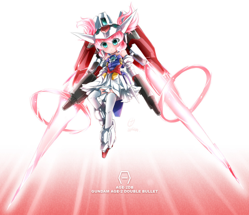 10s 1girl armor character_name english_text gundam gundam_age gundam_age-2 gundam_age-2_double_bullet gundam_girl highres mecha_musume naik off_shoulder skirt thighhighs white_thighhighs