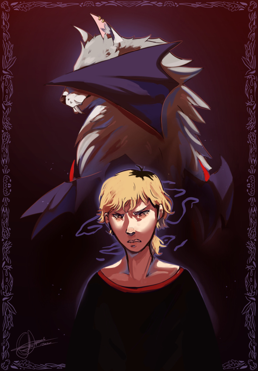 blonde_hair digimon digimon_(creature) digimon_survive highres looking_at_viewer mask sangloupmon shinonome_kaito vampire wolf