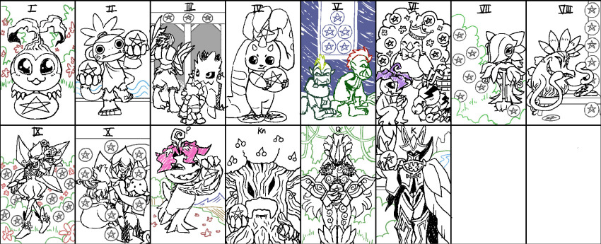 alraumon bloomlordmon ceresmon delumon digimon digimon_(creature) floramon flower goburimon gottsumon jyureimon koemon kunemon lilamon lilimon looking_at_viewer lopmon mask palmon petals shamamon star_(symbol) tanemon tree vegimon woodmon