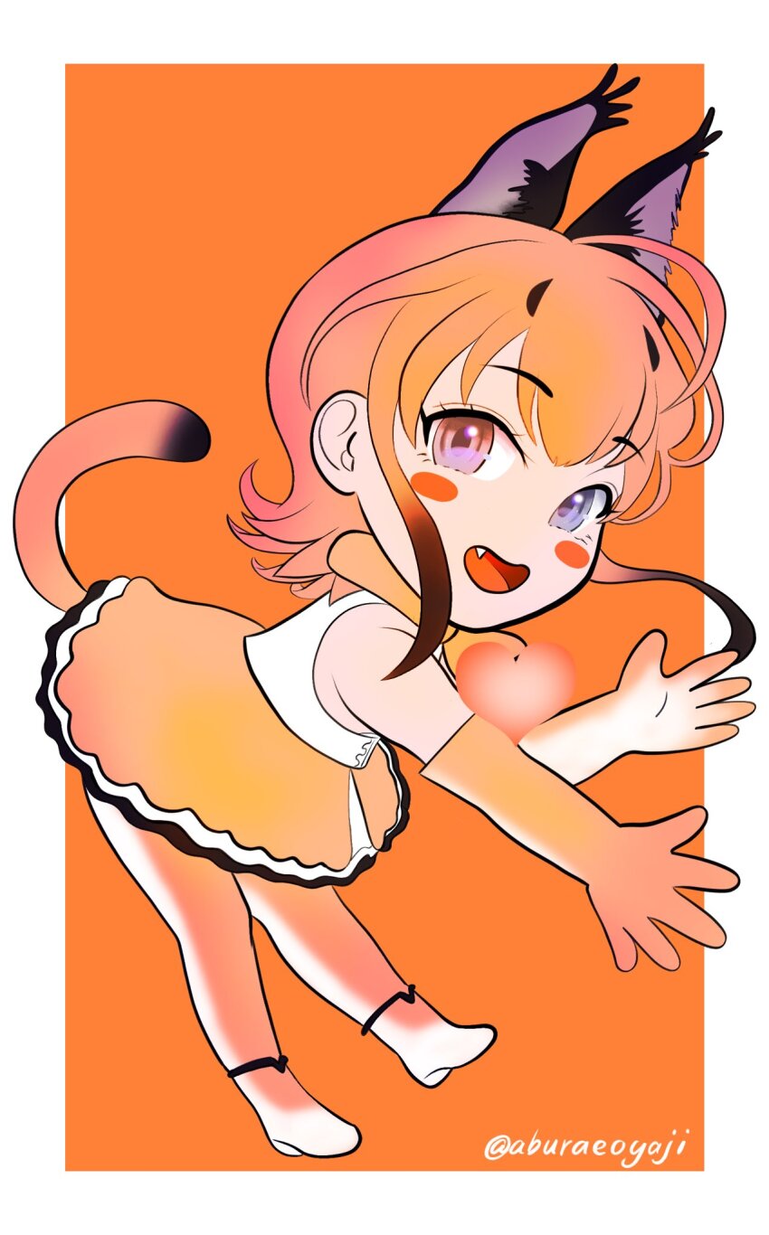 1girl aburaeoyaji caracal_(kemono_friends) full_body heart highres kemono_friends kemono_friends_v_project long_hair looking_at_viewer orange_hair simple_background solo virtual_youtuber