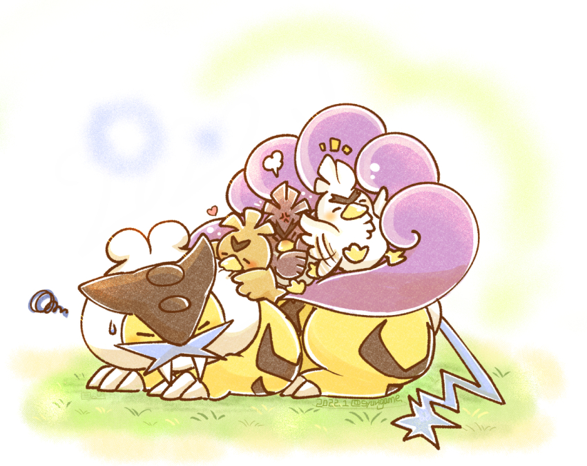 anger_vein chibi claws closed_eyes closed_mouth dated farfetch&#039;d full_body galarian_farfetch&#039;d galarian_form gen_1_pokemon gen_2_pokemon gen_8_pokemon heart legendary_pokemon nintendo no_humans pokemon pokemon_(creature) puff_of_air raikou shuri_(syurigame) signature sirfetch&#039;d sitting sleeping squiggle sweatdrop