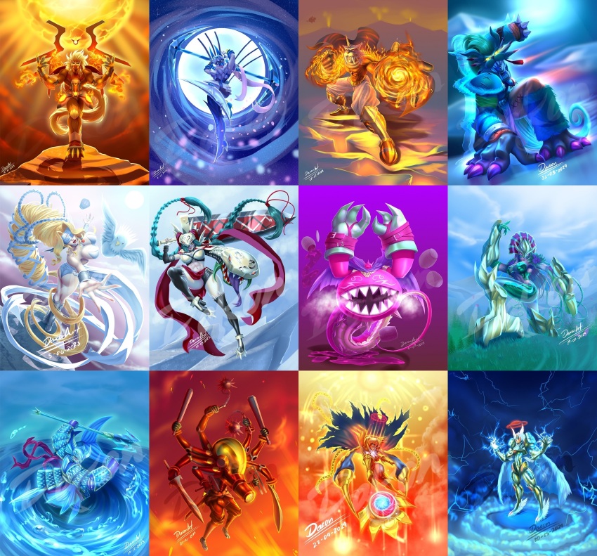 absurdres apollomon armor bacchusmon blindfold braid breasts ceresmon dianamon digimon digimon_(creature) helmet highres junomon jupitermon long_hair marsmon mercurymon mervamon neptunemon olympos_xii venusmon very_long_hair vulcanusmon wings