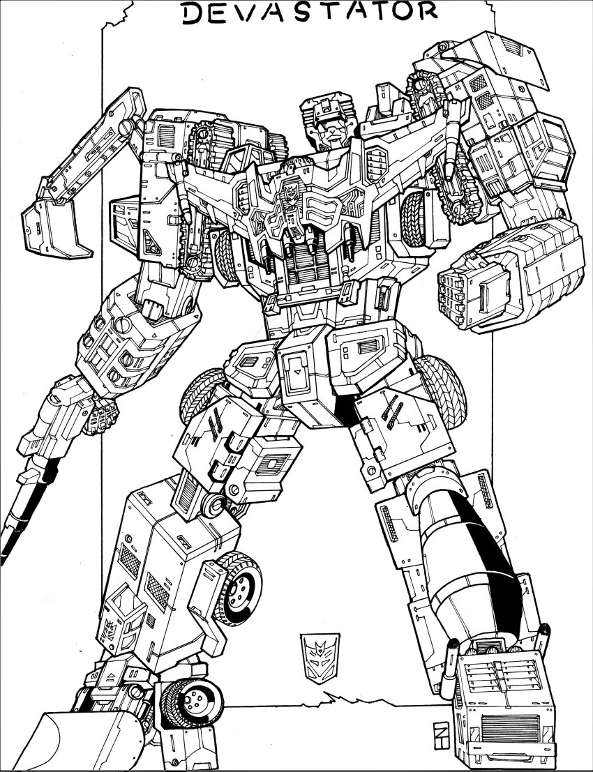 absurdres assault_visor bulldozer constructicon decepticon devastator_(transformers) dump_truck front-end_loader gun haul_truck highres insignia lextodrawstuff mecha motor_vehicle robot transformers truck weapon