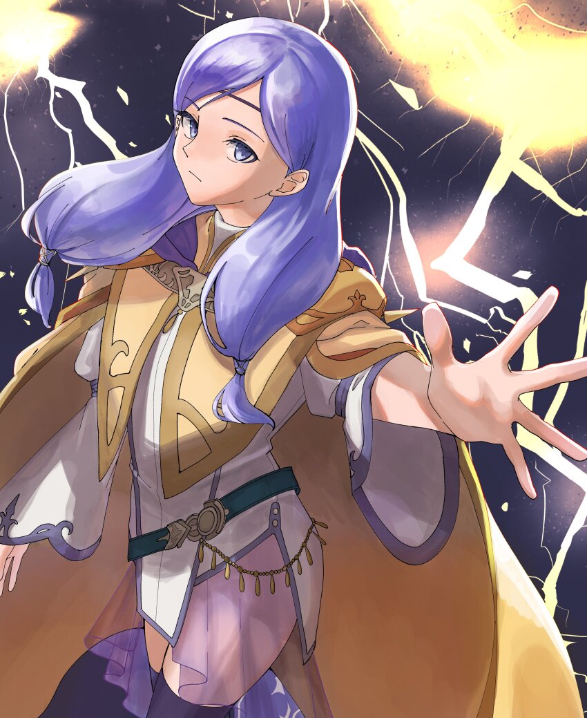 1girl absurdres boots cape fire_emblem fire_emblem:_radiant_dawn highres ilyana_(fire_emblem) knee_boots long_hair low-tied_long_hair low_twintails marukubi9595 nintendo purple_hair purple_skirt skirt twintails