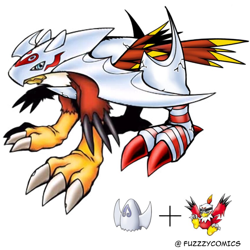 absurdres armor beak bird claws digimental digimental_of_love digimon digimon_(creature) digimon_adventure_02 feathers fuzzzycomics hawkmon highres holsmon third-party_edit twitter_username