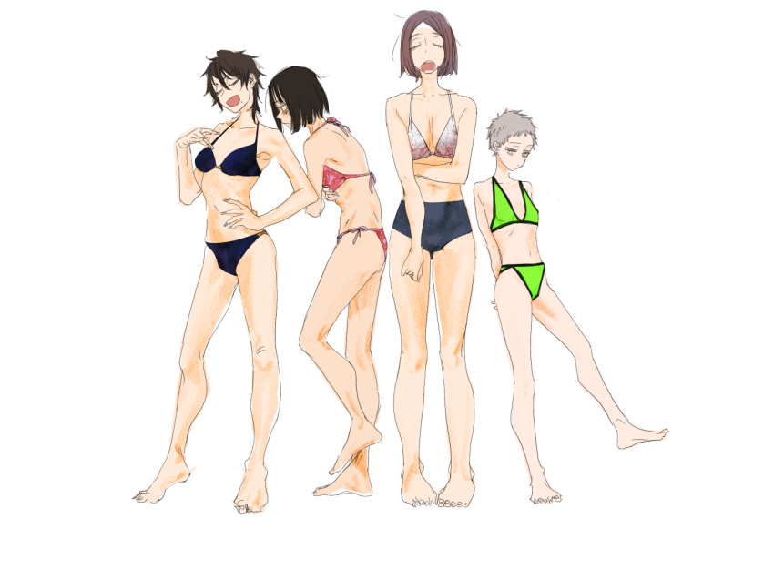 5girls bikini feet ikuhana_niiro multiple_girls navel short_hair swimsuit tagme