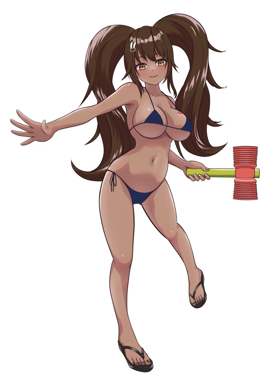 absurdres bikini dark-skinned_female dark_skin hammer highres indie_virtual_youtuber swimsuit trinity_infinity trinity_infinity twintails