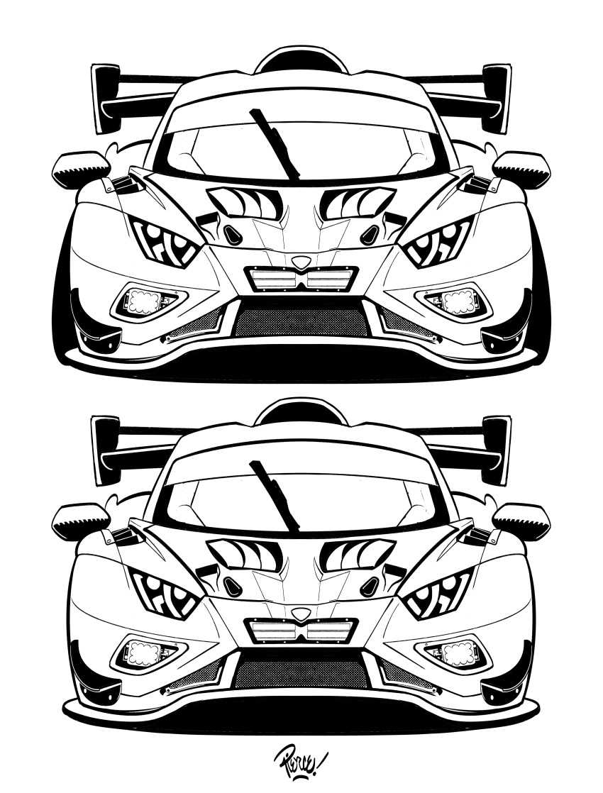 absurdres artist_name car greyscale highres lamborghini lamborghini_huracan monochrome motor_vehicle no_humans race_vehicle racecar shadow spoiler_(automobile) stance_(vehicle) straight-on vehicle_focus white_background will_pierce world_endurance_championship