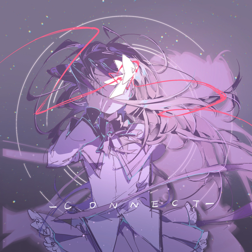 2girls absurdly_long_hair akemi_homura akemi_homura_(magical_girl) black_capelet bow bowtie caicried capelet censored closed_mouth collared_capelet covered_eyes covering_one_eye dress english_text expressionless floating_clothes floating_hair frilled_skirt frills hair_bow hair_ribbon highres censored_identity kaname_madoka knife_in_back layered_sleeves light_particles long_hair long_sleeves looking_at_viewer magical_girl mahou_shoujo_madoka_magica mahou_shoujo_madoka_magica_(anime) miniskirt multiple_girls pleated_skirt purple_bow purple_bowtie purple_capelet purple_hair purple_skirt red_ribbon ribbon ripples short_dress silhouette skirt skirt_under_dress sleeves_past_wrists solo_focus space straight-on two-tone_capelet two_side_up ultimate_madoka very_long_hair white_bow white_dress