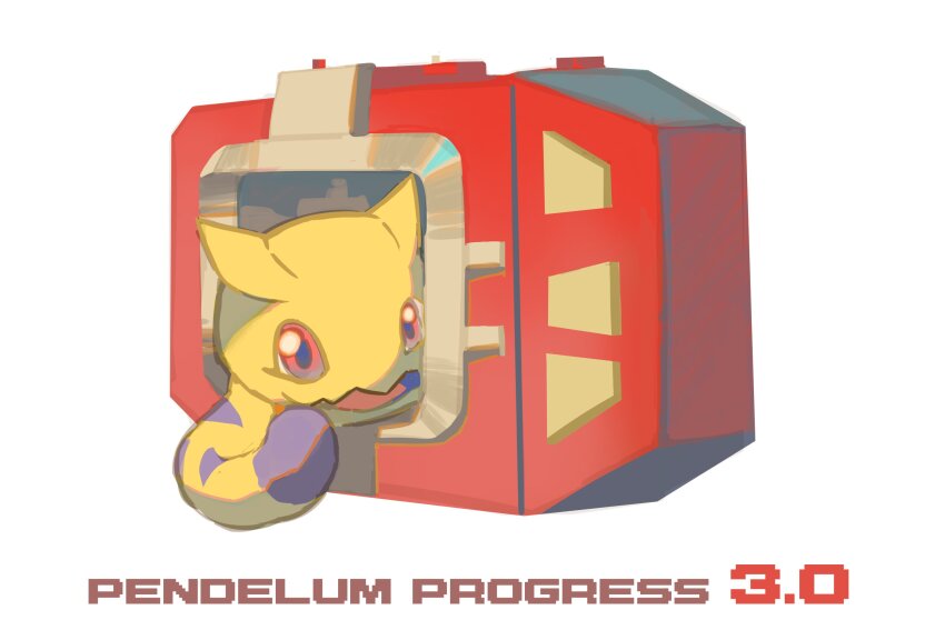 765_nanami colored_skin copyright_name digimon digimon_(creature) digimon_(virtual_pet) green_skin highres no_humans nyaromon red_eyes simple_background tail v-pet virtual_pet_(toy) white_background