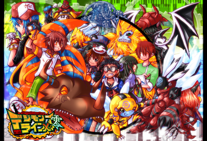 bearmon blush boogiemon clockmon digimon digimon_(creature) flybeemon greymon honeybeemon mask oridigi sharp_teeth smile teeth wings