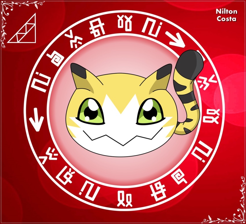 cat digimon digimon_(creature) digimon_adventure_tri. green_eyes meicoomon_baby smile solo tail