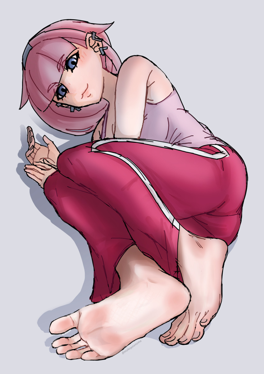 1girl absurdres barefoot blue_eyes blush feet highres looking_at_viewer lying medium_hair mokuyounoma mollie_(pokemon) nintendo on_side pink_hair pokemon pokemon_(anime) pokemon_horizons smile soles toes