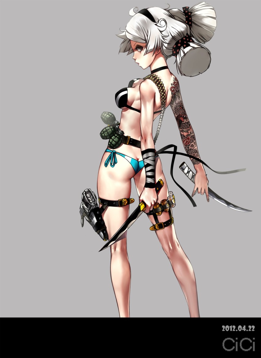 1girl ass bikini breasts butt_crack cici cleavage highres solo swimsuit tagme tattoo