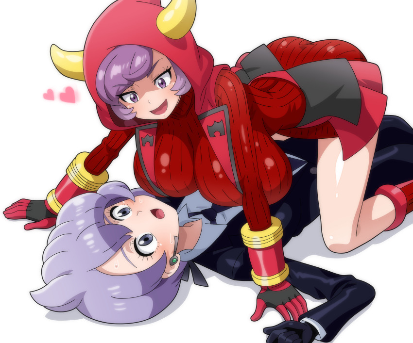 2girls absurdres anabel_(pokemon) breasts courtney_(pokemon) highres hitokiwa_kenchin huge_breasts multiple_girls nintendo pokemon pokemon_oras pokemon_sm simple_background white_background yuri