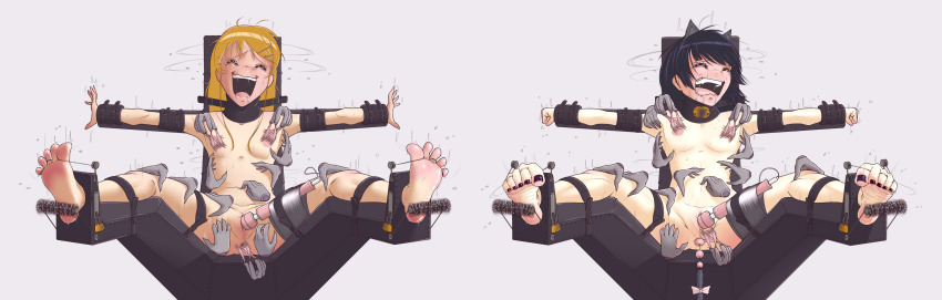 2girls absurdres anal_beads anus bdsm bondage bound breasts completely_nude gokou_ruri highres kousaka_kirino laughing multiple_girls multiple_hands nude oil open_mouth ore_no_imouto_ga_konna_ni_kawaii_wake_ga_nai pussy pussy_juice restrained sex_toy spread_legs strapped_down tears tickle_torture tickling tickling_feet uncensored vibrator wtfeather