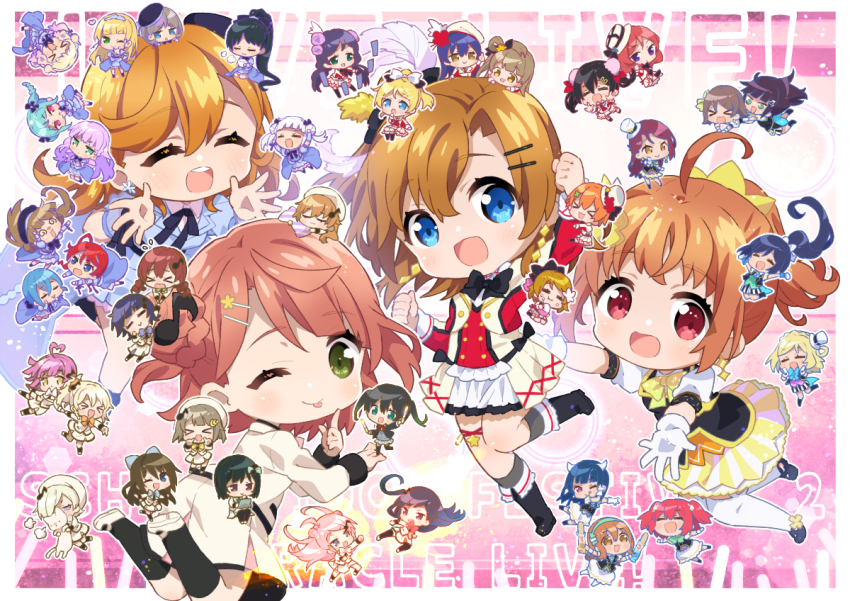 &gt;_&lt; 6+girls :&gt; :3 :d :o ;) ;p ;q =_= @_@ ^_^ absolutely_everyone ahoge animal ankle_boots ankle_socks aqua_hair arashi_chisato arm_up armpit_carry asaka_karin ayase_eli beret black_bow black_bowtie black_hair black_hat black_socks black_vest blonde_hair blue_bow blue_bowtie blue_dress blue_eyes blue_hair blue_ribbon blunt_bangs blurry boater_hat bokeh boots border bow bowtie braid braided_bun brown_eyes brown_hair burning cat chibi chibi_on_head chibi_only clipboard closed_eyes commentary_request copyright_name covered_mouth crescent crescent_hair_ornament cropped_jacket crossed_bangs cup d: dark_blue_hair depth_of_field diamond_earrings double-parted_bangs double_bun dress dual_wielding dx earrings eating emma_verde everyone fingers_to_cheeks floating food food_on_face future_parade_(love_live!) glowstick green_bow green_bowtie green_eyes green_hair grey_eyes grey_hair hair_bow hair_bun hair_ornament hair_over_one_eye hair_rings hairclip hand_to_own_mouth hands_on_own_cheeks hands_on_own_face hanging_on_arm hanpen_(love_live!) hat hazuki_ren head_on_pillow heanna_sumire heart heart_ahoge high_kick high_ponytail holding holding_animal holding_cat holding_clipboard holding_cup holding_glowstick holding_pen holding_pillow hoshizora_rin index_finger_raised jacket jewelry jitome jump_into_the_new_world kicking koizumi_hanayo konoe_kanata kosaka_honoka ku-ru-ku-ru_cruller! kunikida_hanamaru kurosawa_dia kurosawa_ruby leg_ribbon leg_up light_brown_hair light_particles long_hair long_sleeves looking_at_viewer love_live! love_live!_nijigasaki_high_school_idol_club love_live!_school_idol_festival_2 love_live!_school_idol_project love_live!_sunshine!! love_live!_superstar!! matsuura_kanan medium_hair mia_taylor mifune_shioriko minami_kotori mini_hat mini_person minigirl miyashita_ai multicolored_jacket multiple_girls nakasu_kasumi neck_ribbon nijigasaki_school_uniform nishikino_maki noppo_bread ohara_mari on_head one_eye_closed one_eye_covered one_side_up onigiri onitsuka_natsumi onitsuka_tomari open_mouth orange_bow orange_bowtie orange_hair osaka_shizuku outside_border pantyhose parted_bangs pen penlight_(glowstick) person_on_head pillow pink_eyes pink_hair pleated_skirt pointing pointing_up ponytail puff_of_air pulling purple_eyes purple_hair raised_fist red_bow red_bowtie red_hair red_jacket ribbon rice rice_on_face sakurakoji_kinako sakurauchi_riko school_uniform shibuya_kanon shirt short_hair shouting_with_hands sidelocks single_hair_ring single_side_bun skirt sleeping smile socks sonoda_umi sore_wa_bokutachi_no_kiseki takami_chika takamura_masaya takasaki_yu tang_keke teacup tennoji_rina thigh_ribbon tilted_headwear tojo_nozomi tongue tongue_out top_hat tsushima_yoshiko twintails two_side_up uehara_ayumu v-shaped_eyebrows vest wakana_shiki watanabe_you white_border white_bow white_bowtie white_cat white_hair white_hat white_jacket white_pantyhose white_shirt white_skirt wien_margarete writing x3 xd yazawa_nico yellow_bow yellow_bowtie yellow_eyes yellow_skirt yoneme_mei yuki_setsuna zhong_lanzhu