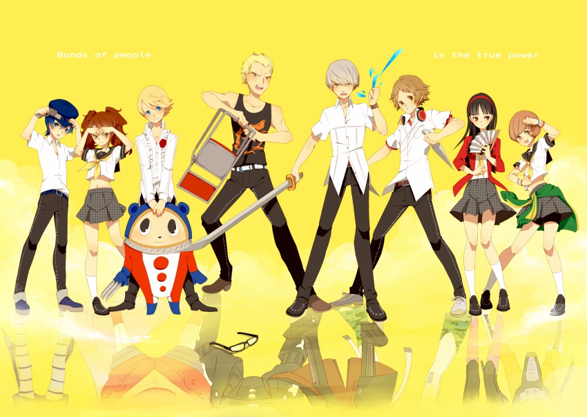 6+boys 6+girls :o ai-wa amagi_yukiko androgynous atlus black_eyes black_hair blonde_hair blue_eyes blue_hair brown_eyes brown_hair cabbie_hat crossdressing dual_persona english_text everyone grey_eyes hair_between_eyes hanamura_yousuke hat height_difference highres himiko_(persona_4) houndstooth izanagi_(persona_4) jiraiya_(persona_4) kintoki-douji konohana_sakuya_(persona) kujikawa_rise kuma_(persona_4) long_hair long_twintails looking_at_viewer loose_clothes loose_shirt megami_tensei multiple_boys multiple_girls multiple_persona narukami_yu open_mouth pants persona persona_4 reflection reverse_trap satonaka_chie school_uniform serafuku shin_megami_tensei shirogane_naoto shirt short_hair skirt sleeveless sleeveless_shirt standing straight_hair sukuna_hikona take-mikazuchi tatsumi_kanji tomboy tomoe_(persona_4) tomoe_(queen&#039;s_blade) tomoe_gozen twintails unmoving_pattern wavy_hair