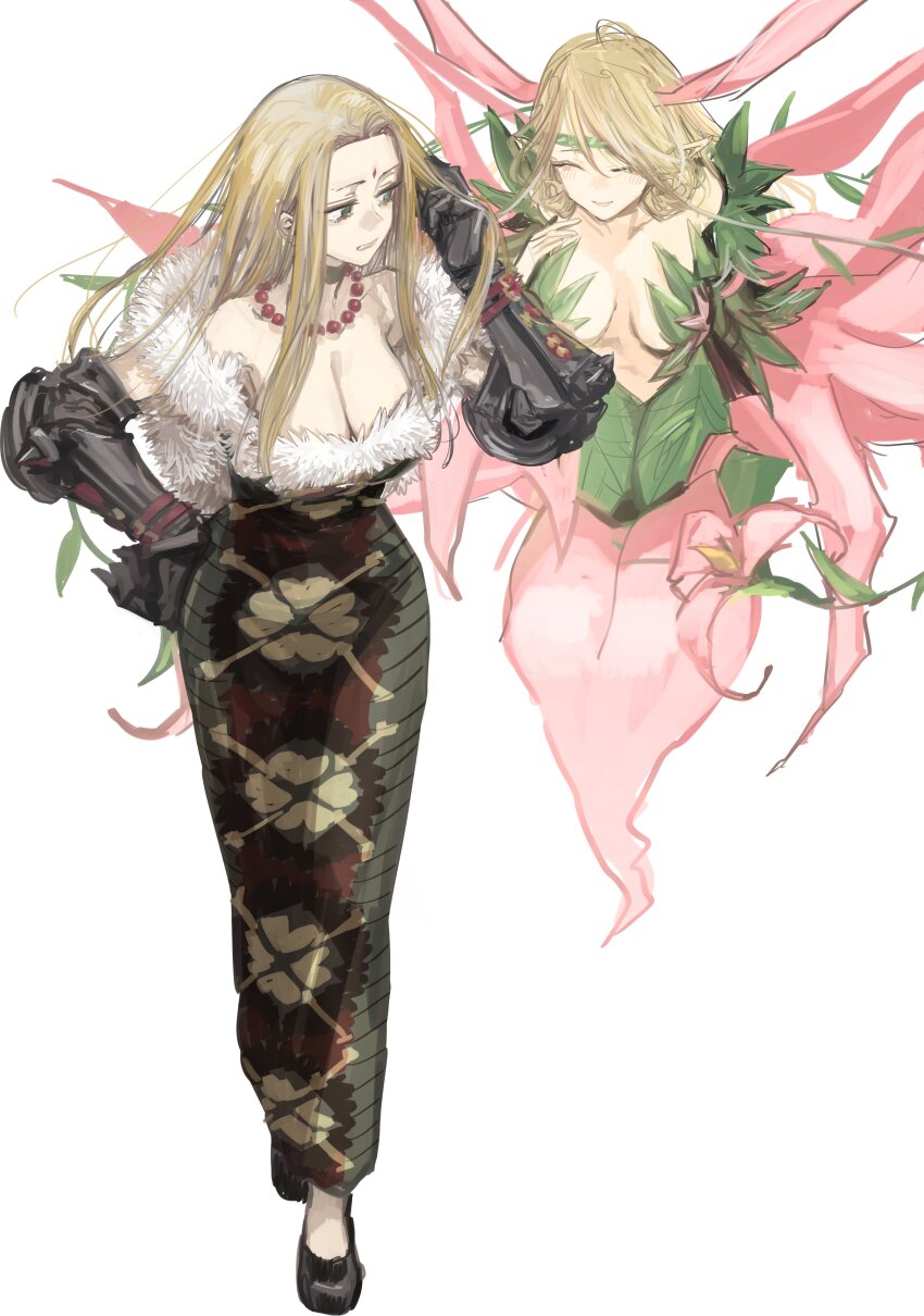 2girls breasts character_request cleavage copyright_request dress ikuhana_niiro large_breasts multiple_girls tagme