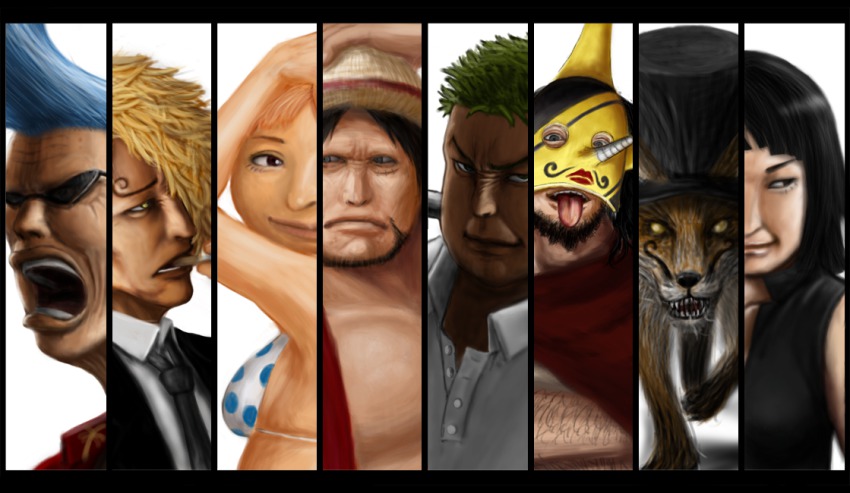 2girls 5boys animal beard bikini black_hair blonde_hair blue_hair chocolat_(one_piece) cocoa_(one_piece) column_lineup cosplay demalo_black drip_(one_piece) facial_hair fake_chopper fake_franky fake_luffy fake_nami fake_robin fake_sanji fake_sogeking fake_strawhat_crew fake_usopp fake_zoro fox franky_(one_piece) franky_(one_piece)_(cosplay) green_hair hat jimno manjaro mask monkey_d._luffy monkey_d._luffy_(cosplay) mounblutain multiple_boys multiple_girls nami_(one_piece) nami_(one_piece)_(cosplay) nico_robin nico_robin_(cosplay) nora_gitsune one_piece orange_hair parody pink_hair roronoa_zoro roronoa_zoro_(cosplay) sabaody_archipelago sanji_(one_piece) sanji_(one_piece)_(cosplay) scar smoking straw_hat sunglasses swimsuit tongue tony_tony_chopper tony_tony_chopper_(cosplay) turco usopp usopp_(cosplay)