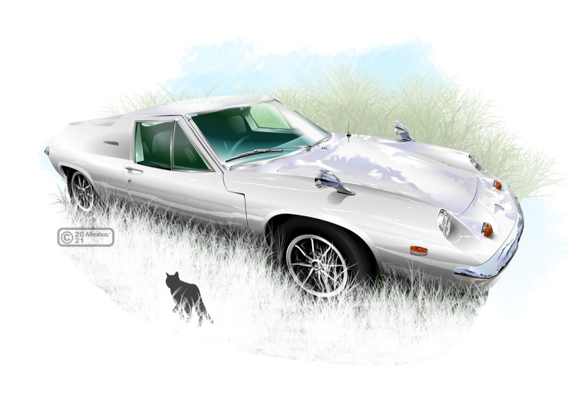 artist_name car cat from_side lotus_(brand) lotus_europa motor_vehicle nimbus_goldbrum no_humans original solo_focus vehicle_focus watermark