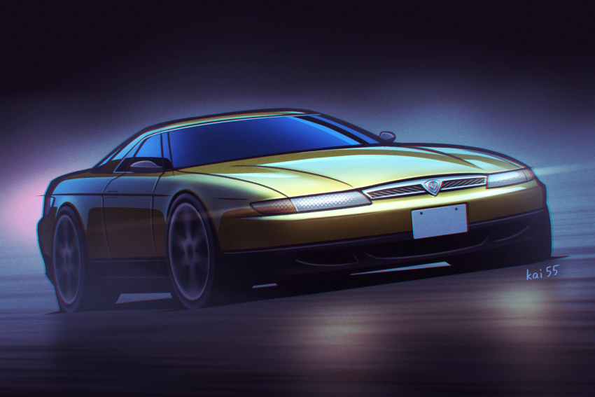 artist_name car glowing kai55 mazda mazda_cosmo motion_blur motor_vehicle no_humans original sports_car vehicle_focus yellow_car