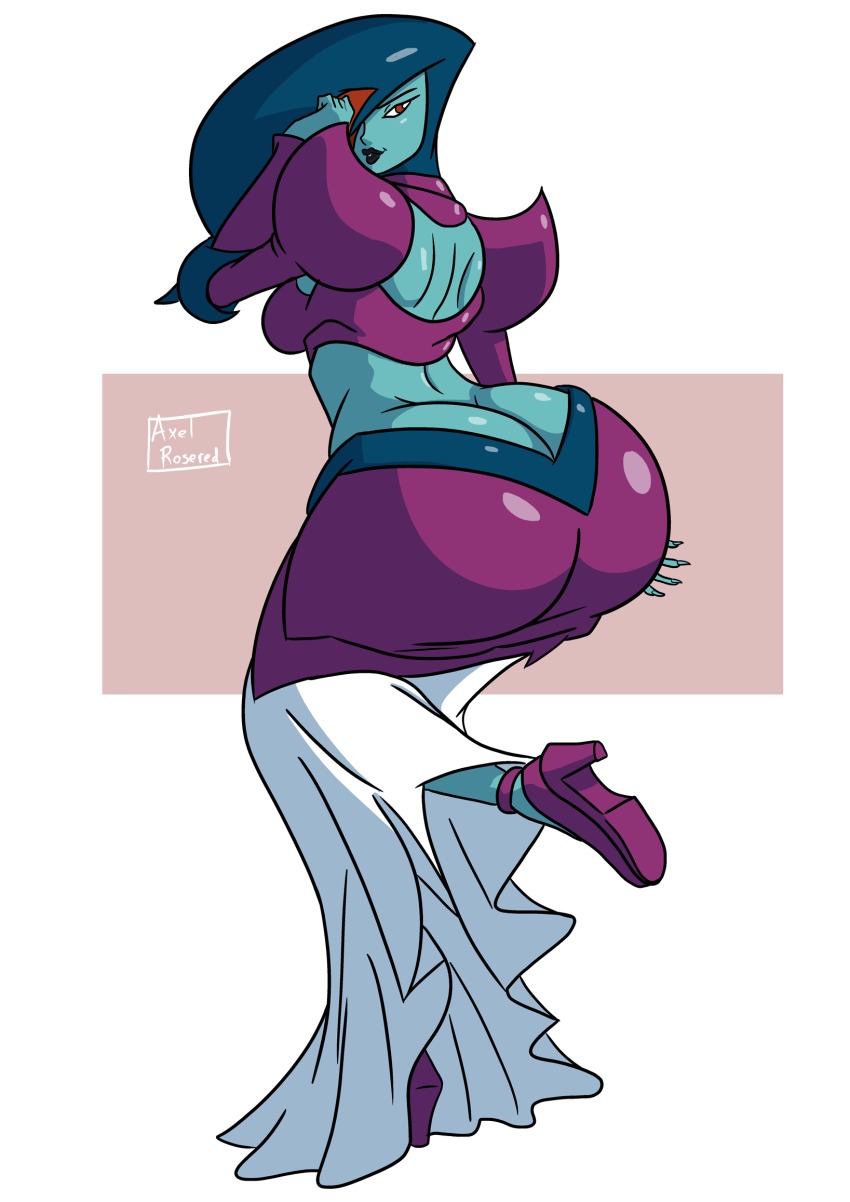 1girl ass axel-rosered back_cutout blue_skin breasts butt_crack clothing_cutout colored_skin female_focus high_heels highres huge_ass nintendo red_eyes solo tagme the_legend_of_zelda the_legend_of_zelda:_oracle_of_ages veran