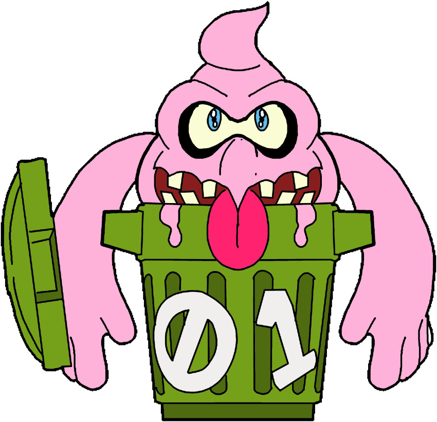 appmon digimon garbage gomimon highres solo tongue tongue_out trash_can