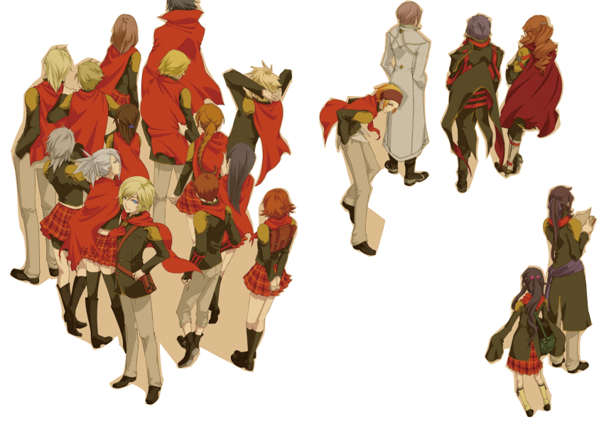 6+boys 6+girls ace_(fft-0) akademeia_uniform bad_id bad_pixiv_id black_hair black_legwear blonde_hair brown_hair cape cater_(fft-0) cinque_(fft-0) deuce_(fft-0) eight_(fft-0) final_fantasy final_fantasy_type-0 jacket king_(fft-0) kunagiri_machina kurasame_susaya long_hair multiple_boys multiple_girls nine_(fft-0) plaid_clothes plaid_skirt ponytail queen_(fft-0) ribbon school_uniform seven_(fft-0) short_hair sice_(fft-0) simple_background skirt thighhighs tokimiya_rem trey_(fft-0) white_background white_hair