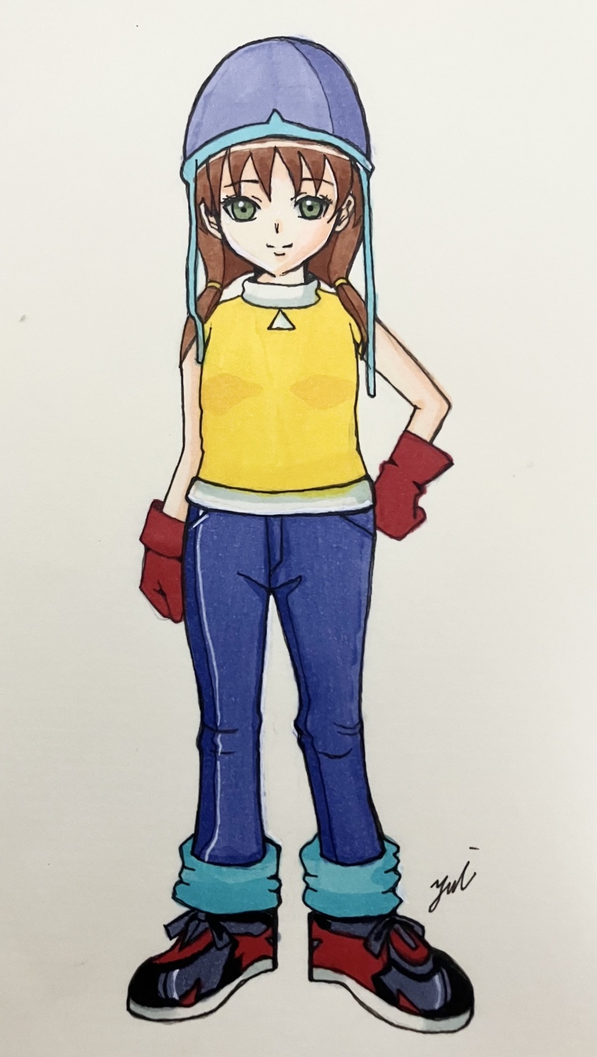 1girl absurdres cosplay daimon_chika digimon digimon_adventure digimon_savers female_focus green_eyes highres smile solo takenouchi_sora takenouchi_sora_(cosplay)