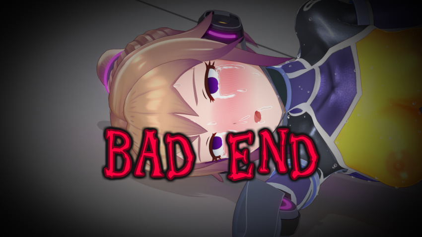 1girl 3d agent_mirai blender_(medium) blush bodysuit breasts brown_hair covered_erect_nipples crying crying_with_eyes_open cum cum_on_body empty_eyes english_text facial headphones highres hoshino_fumina impossible_bodysuit impossible_clothes large_breasts looking_at_viewer lying medium_breasts mind_control mirai_(agent_mirai) open_mouth personality_excrement ponytail purple_eyes rolling_eyes skin_tight solo tears umaaji_lady_mk2 upper_body