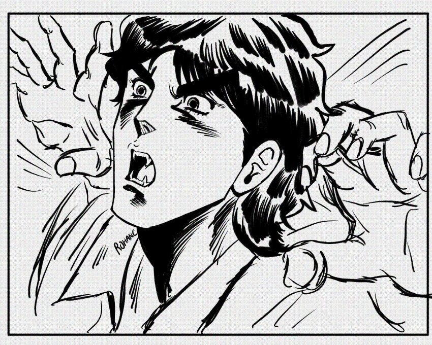 1boy alternate_species black_hair eyelashes fangs fingernails jojo_no_kimyou_na_bouken jonathan_joestar lips male_focus mrrohansensei open_mouth phantom_blood retro_artstyle solo teeth vampire