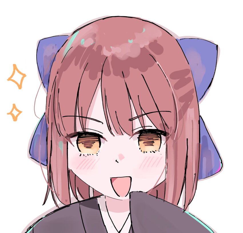 absurdres blue_bow blue_ribbon blush bow brown_kimono hair_bow hair_ribbon highres japanese_clothes kdoamber kimono kohaku_(tsukihime) portrait ribbon sparkle star_(symbol) tsukihime yellow_eyes