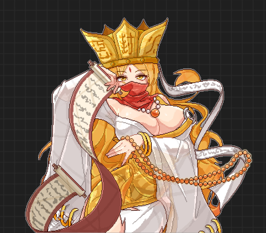 1girl breasts digimon digimon_(creature) hat highres mask monk sanzomon solo
