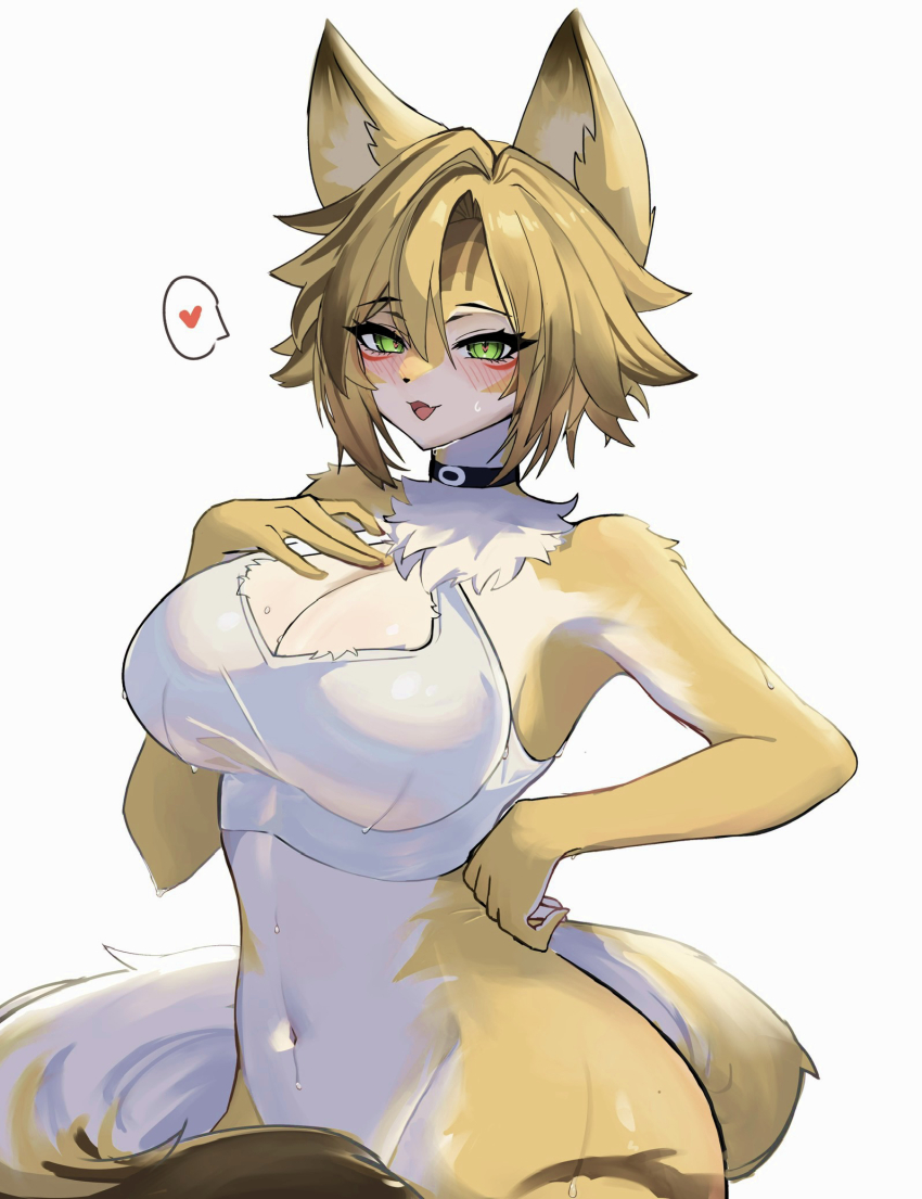 1girl animal_ear_fluff body_fur cat_girl cheetah_ears cheetah_girl cheetah_tail commentary fluffy furry furry_female highres navel pulchra_fellini sjtx2532 solo sweat tail yellow_fur zenless_zone_zero