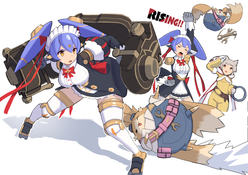 2girls apron highres maid maid_apron maid_headdress medaman multiple_girls nia_(xenoblade) poppi_(xenoblade) poppi_qt_(xenoblade) tora_(xenoblade_2) xenoblade_chronicles_(series) xenoblade_chronicles_2