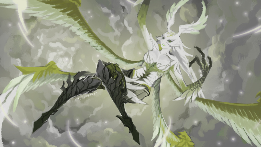 10s 1girl breasts claws female_focus final_fantasy final_fantasy_xiv garuda_(final_fantasy) highres monster_girl multiple_wings nippy solo talons wings